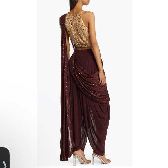 Sani Tara Dhoti Dress Burgundy and gold - Picture 2 of 8
